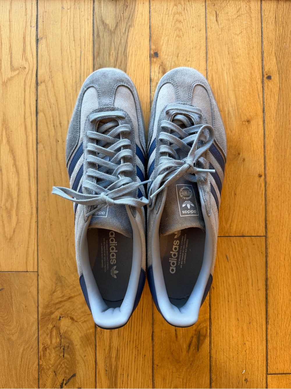 adidas Men’s gazelle Gray Suede Sneakers with Navy Stripes